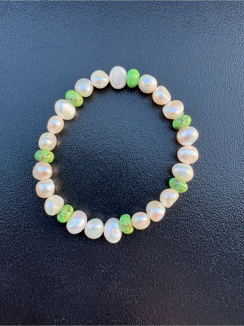 Freshwater Pearl & Green Turquoise Beaded Stretch Bracelet - Women Jewelry